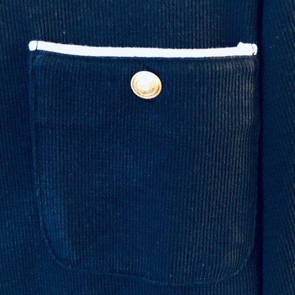 NWT Moving Bleu Sz M Fit L  Womens Knit Navy Jacket Button Embroidered Pocket - Picture 4 of 12